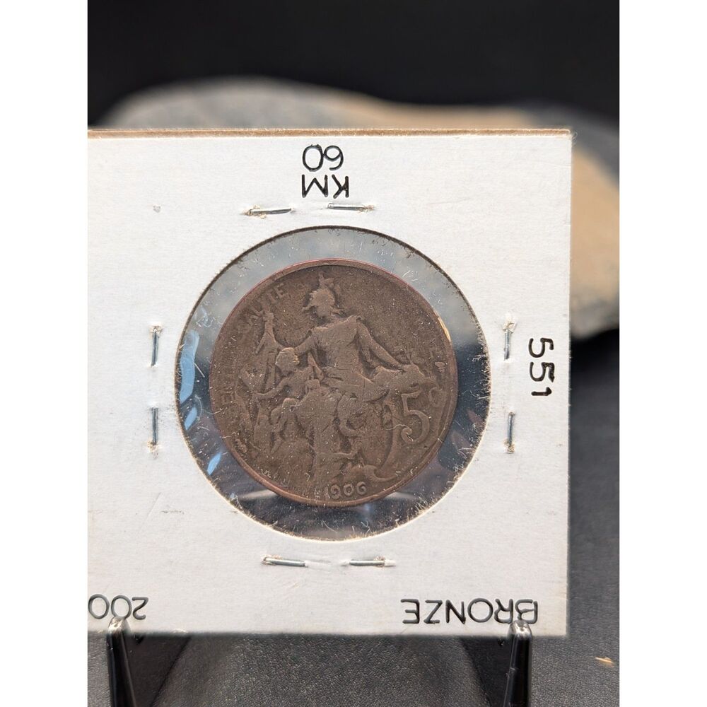 Antique 1906 France 5 Centimes Bronze Coin Marianne French Republic KM60 Flip